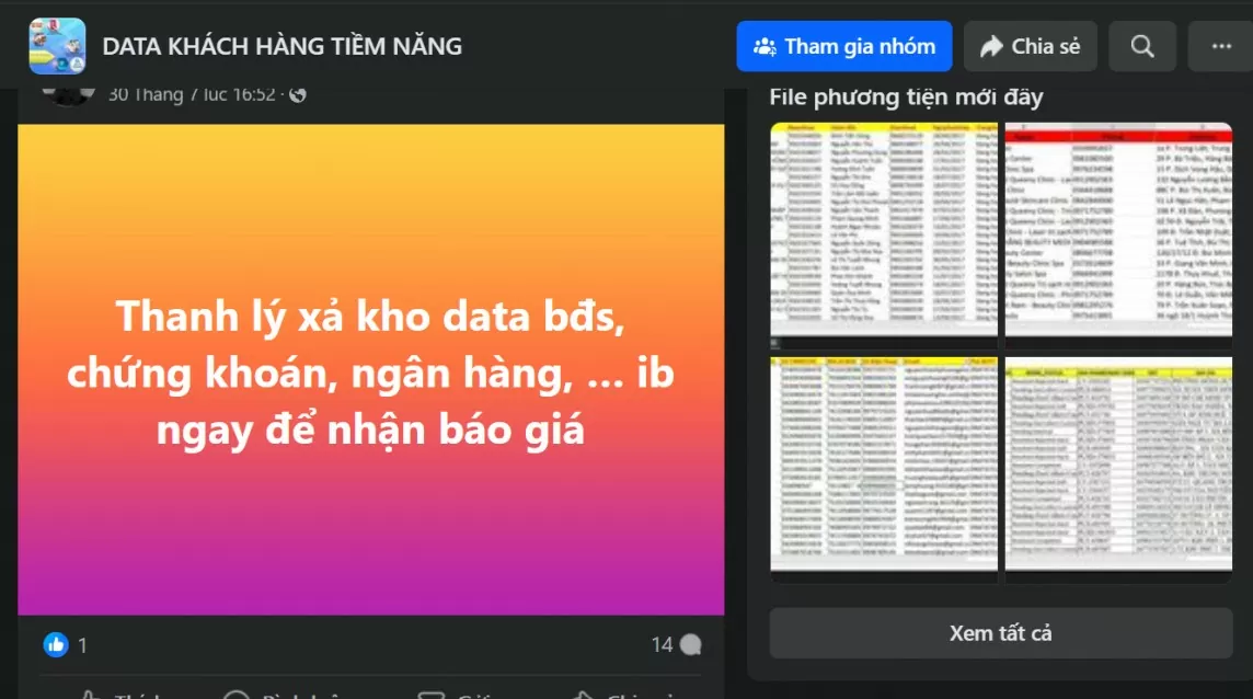 Hoạt động rao bán data dữ liệu người dùng diễn ra khá phổ biến trên các nền tảng mạng xã hội (Ảnh chụp màn hình)