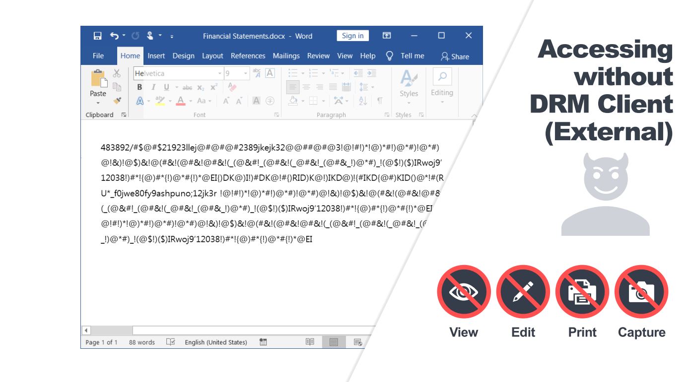 DRM tự động mã hóa tài liệu, không thể đọc được nếu ra ngoài hệ thống